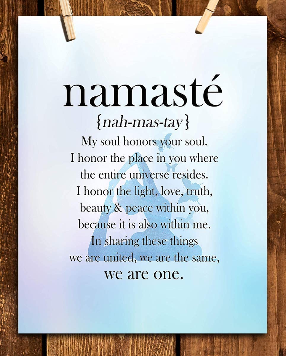 Namaste in Blue Hue-"We Are One"- Inspirational Wall Art in Yoga Pose-8 x 10 Print Wall Art- Ready to Frame. Home D?cor, Studio D?cor &amp; Wall Print. Inspirational Quote- Perfect Gift to Share the Love