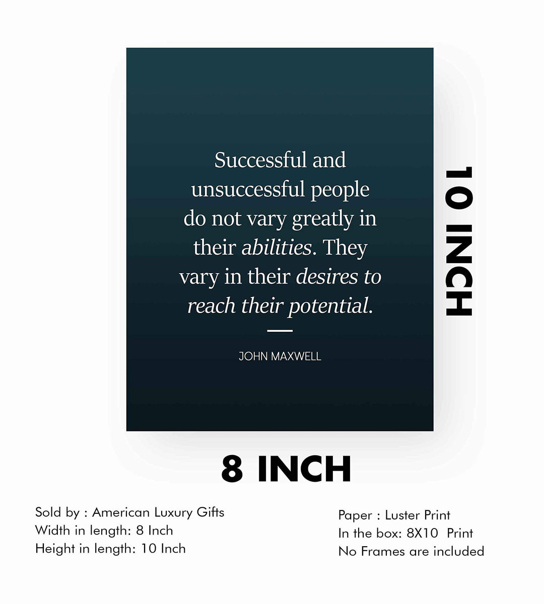 Successful People Vary in Their Desires-John Maxwell Quote-8 x 10" Motivational Typographic Wall Art Print-Ready to Frame. Ideal Home-Office-School-Dorm D?cor. Display Positive Quotes for Success!