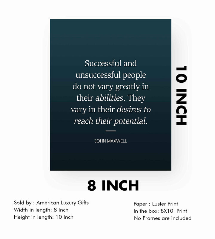 Successful People Vary in Their Desires-John Maxwell Quote-8 x 10" Motivational Typographic Wall Art Print-Ready to Frame. Ideal Home-Office-School-Dorm D?cor. Display Positive Quotes for Success!