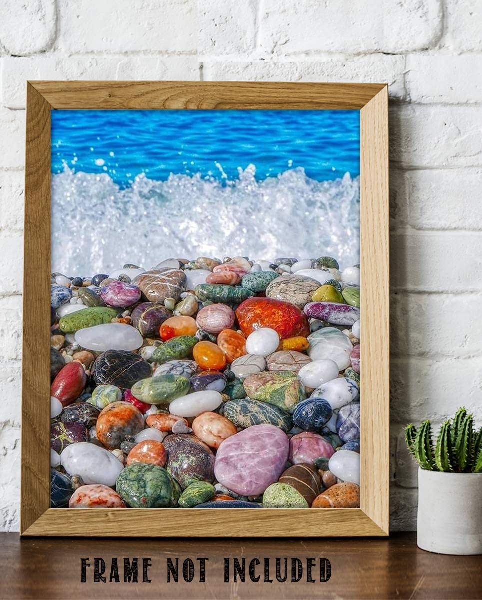 Gemstone Beach- 8 x 10" Print Wall Decor Art- Ready to Frame. Home D?cor-Office D?cor. Beautiful Natural Stones Polished By Beach Waves. Great Art Gift for Nature- Coastal- Rock Lovers.
