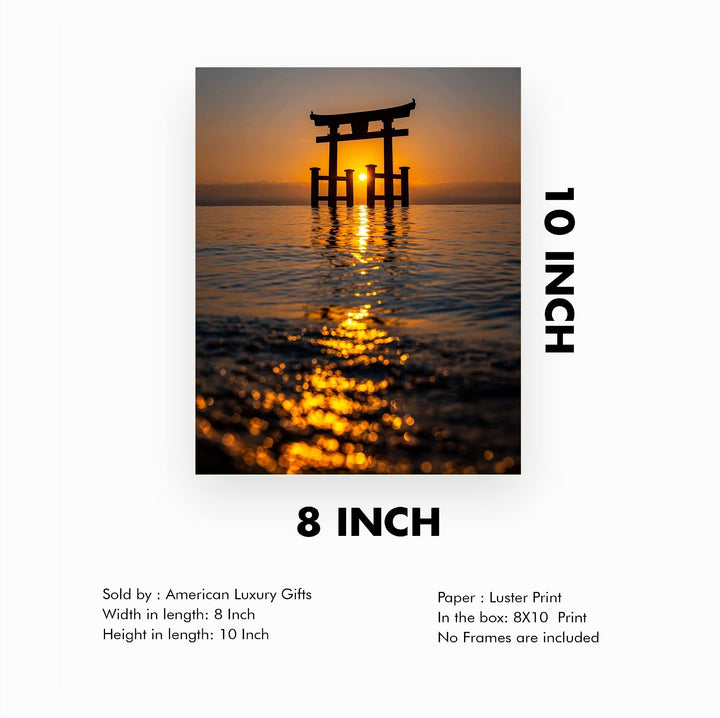 Shinto Shrine Inspirational Wall Art -8 x 10" Peaceful Beach Sunset Picture Print -Ready to Frame. Inspiring Decor for Home-Office-Studio-School-Ocean Themes. Great Zen Gift for Motivation!