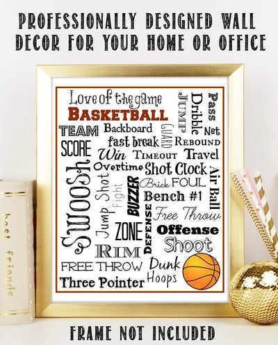 Basketball Fundamentals Word Art-8 x 10"-Poster Print- Ready To Frame. Motivational Wall Art with Key"Game Talk". Sports Home Decor-Bedroom Decor. Great for Locker Room-Gym-Man Cave. Love of The Game