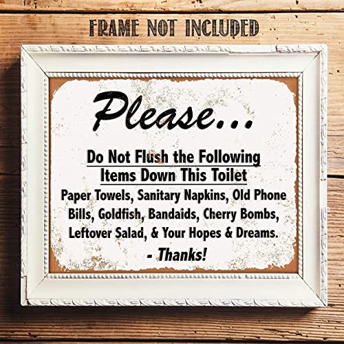 "Do Not Flush Down Toilet-Napkins, Bombs, Hope &amp; Dreams"- Funny Vintage Bathroom Sign- 8 x 10"