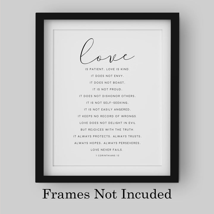 "Love is Patient &amp; Kind"- Christian Bible Verse Wall Art Decor -Scripture Typography Print- Ready to Frame. Home-Office Decor. Perfect Wedding &amp; Anniversary Gift! 1 Corinthians 13:4–8.