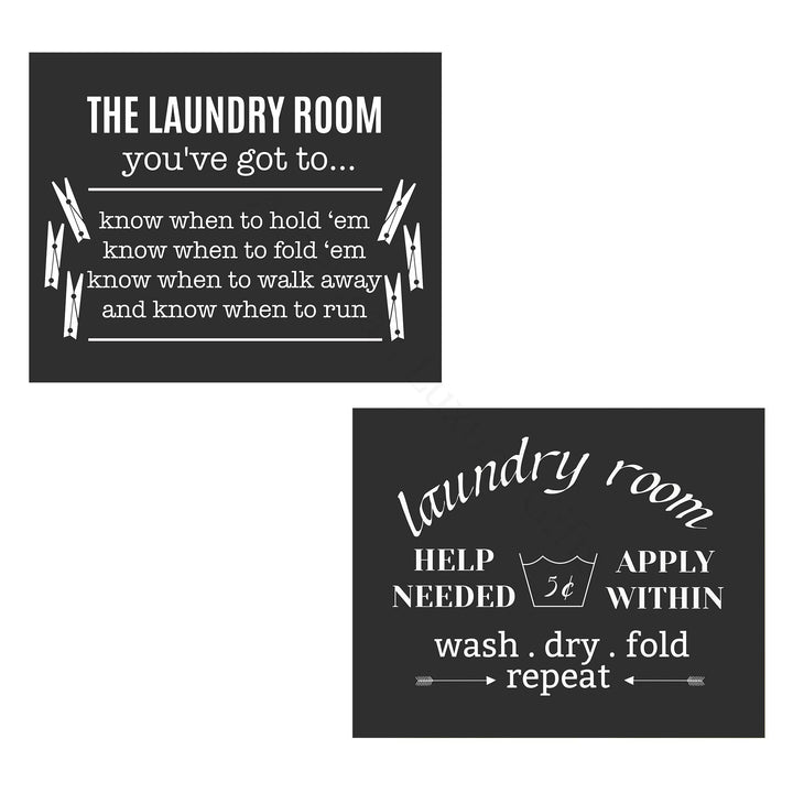Funny Laundry Room Signs- (2) 10 x 8" Rustic Wall Decor Prints-Ready to Frame."The Laundry Room" &amp;"Help Needed-Apply Within" Fun Home-Farmhouse Decor. Humorous Accessories to Inspire Home Duties!