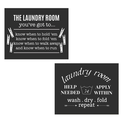 Funny Laundry Room Signs- (2) 10 x 8" Rustic Wall Decor Prints-Ready to Frame."The Laundry Room" &"Help Needed-Apply Within" Fun Home-Farmhouse Decor. Humorous Accessories to Inspire Home Duties!