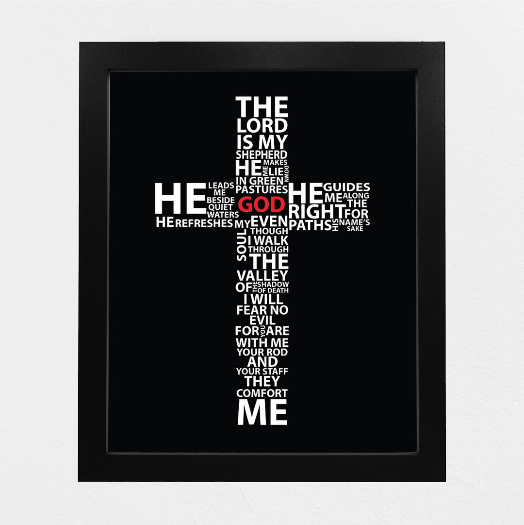 23rd Psalm- Bible Verse Cross Art."The Lord Is My Shepherd, I Shall Not Want".8 x 10" Modern Typographic Design. Scripture Wall Print-Ready to Frame. Home-Office-Church D?cor. Perfect Christian Gift!