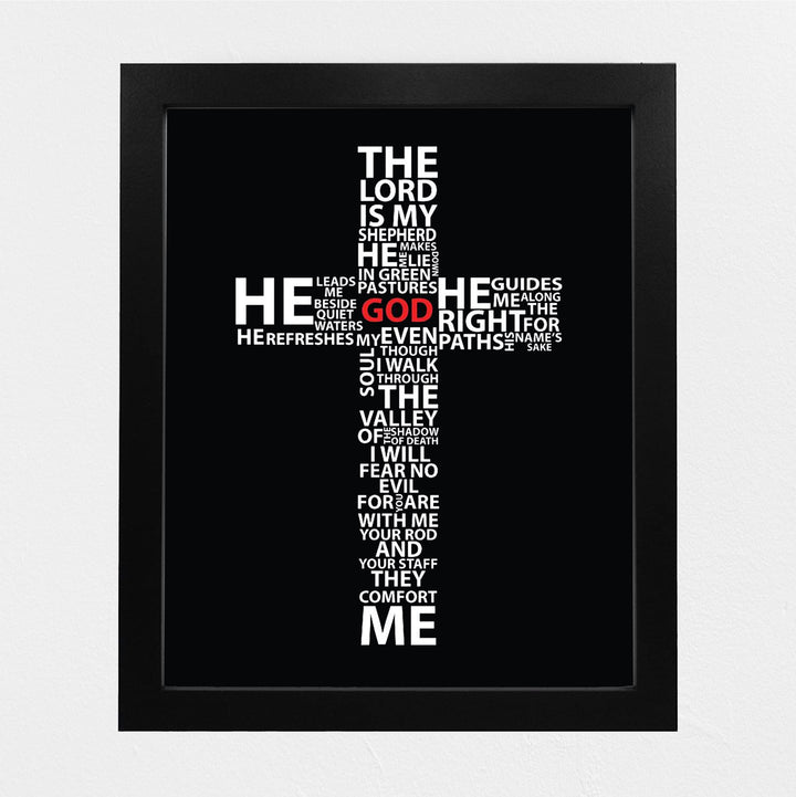 23rd Psalm- Bible Verse Cross Art."The Lord Is My Shepherd, I Shall Not Want".8 x 10" Modern Typographic Design. Scripture Wall Print-Ready to Frame. Home-Office-Church D?cor. Perfect Christian Gift!