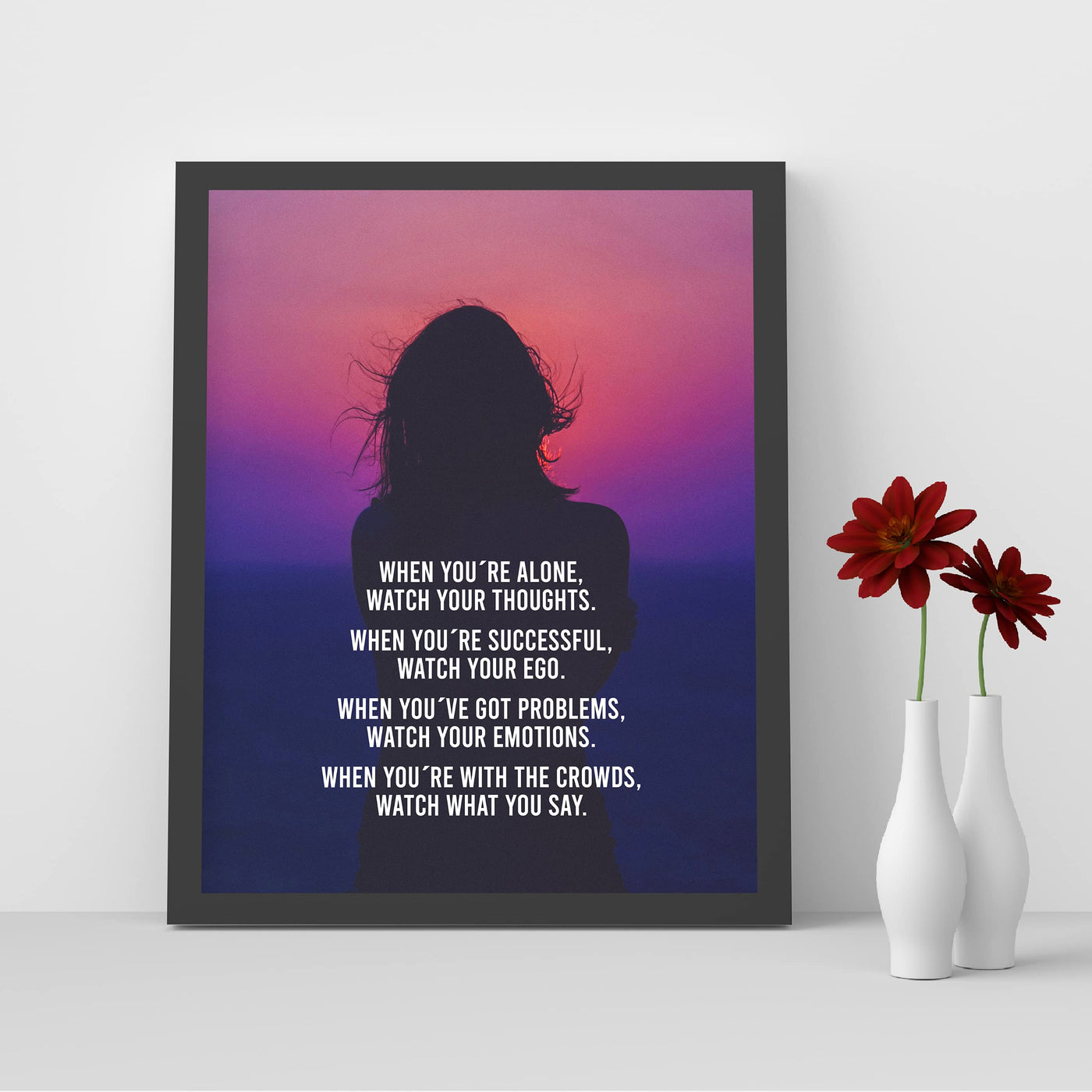 Watch Your Thoughts-Ego-Emotions-Inspirational Wall Art - 8 x 10" Typographic Sunset Print-Ready to Frame. Motivational Print for Home-Office-Studio-Dorm Decor. Great Reminders for Inspiration!