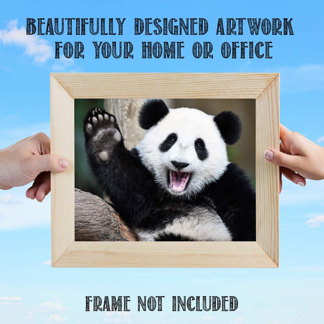 Happy Panda-Waving Hi!- Animal Poster Print-10 x 8" Print Wall Art- Ready to Frame. Home &amp; Office D?cor. Nursery D?cor &amp; Wall Prints for Animal Themes &amp; Children&