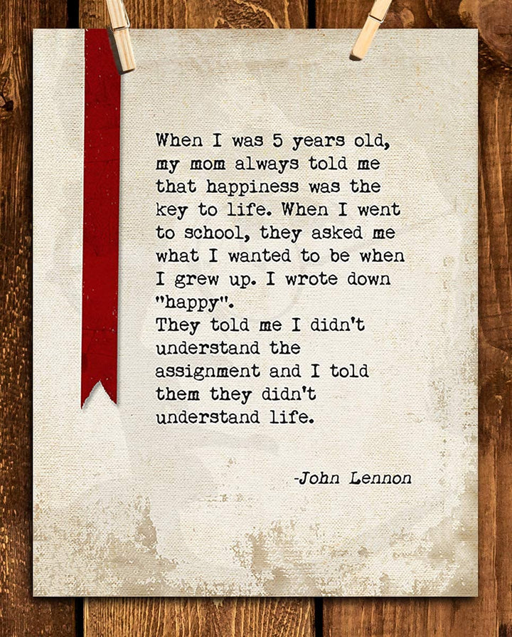 John Lennon Quotes Wall Art-"I Want To Be Happy When I Grow Up!"- 8 x 10" Silhouette Art Print-Ready to Frame. Modern Home-Office-Studio-Cave D?cor. Perfect Gift For All Beatles Fans &amp; Inspiration.
