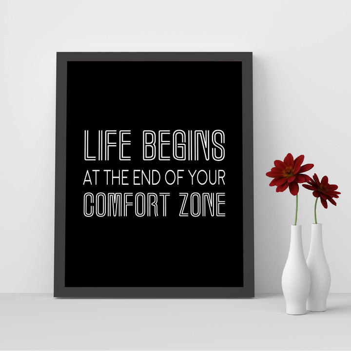 ?Life Begins At The End Of Your Comfort Zone? Motivational Wall Art -8 x 10" Modern Typographic Art Print-Ready to Frame. Inspirational Home-Office-Work-Classroom Decor. Great Advice-Go For It!