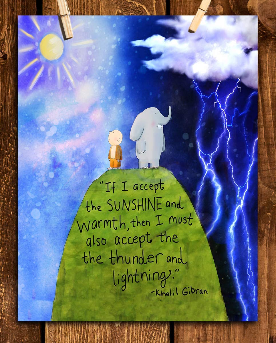 Khalil Gibran Quotes-Wall Art Decor-"Accept Sunshine &amp; Warmth". 8 x 10" Animated Typographic Print-Ready To Frame. Perfect Home-Office-School-Play Room. Fun Art Gift To Teach Gratitude With Kids.