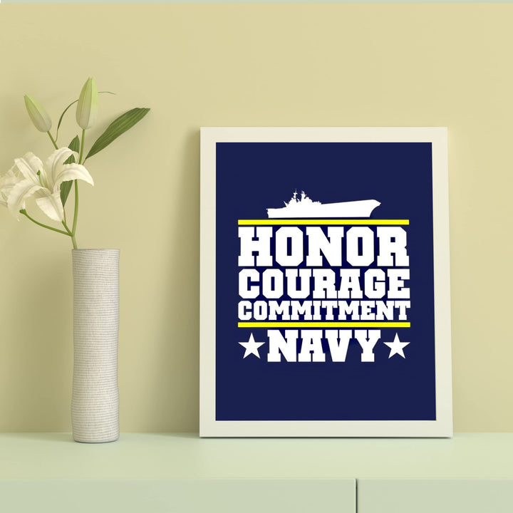 US Navy Quotes"Honor Courage Commitment" Naval Ship Wall Art Sign- 8 x 10" Blue USA Navy Seals Print -Ready To Frame. American Military Decor Poster Print for Home-Office-Garage-Bar-Man Cave Decor.