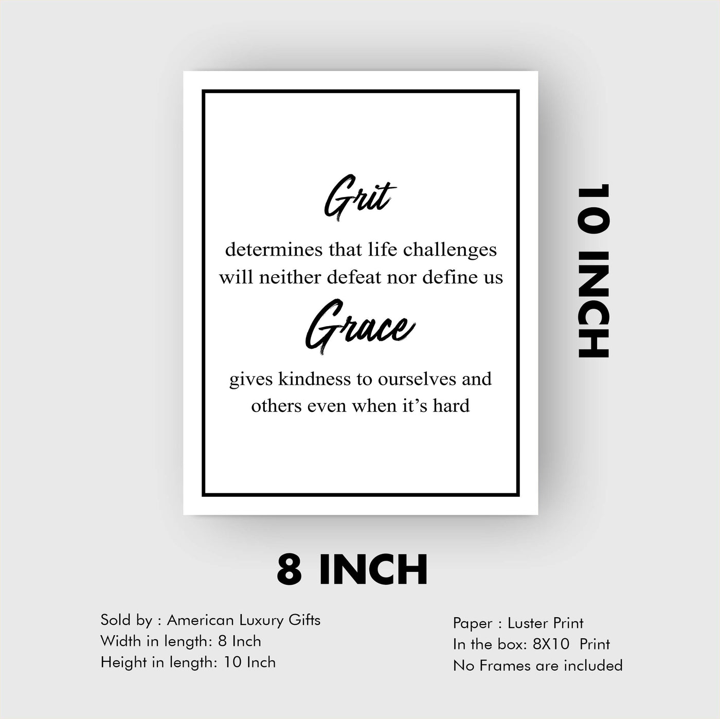 Grit-Life Challenges Neither Defeat Nor Define Us Motivational Quotes Wall Art -8 x 10" Modern Christian Poster Print-Ready to Frame. Positive Home-Office-Church-School Decor. Great Advice!