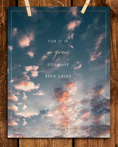 ?For It Is By Grace You Have Been Saved?- Ephesians 2:8- Bible Verse Wall Art- 8 x 10" Modern Typographic Design. Scripture Wall Print-Ready to Frame. Home-Office-Church D?cor. Perfect Christian Gift!