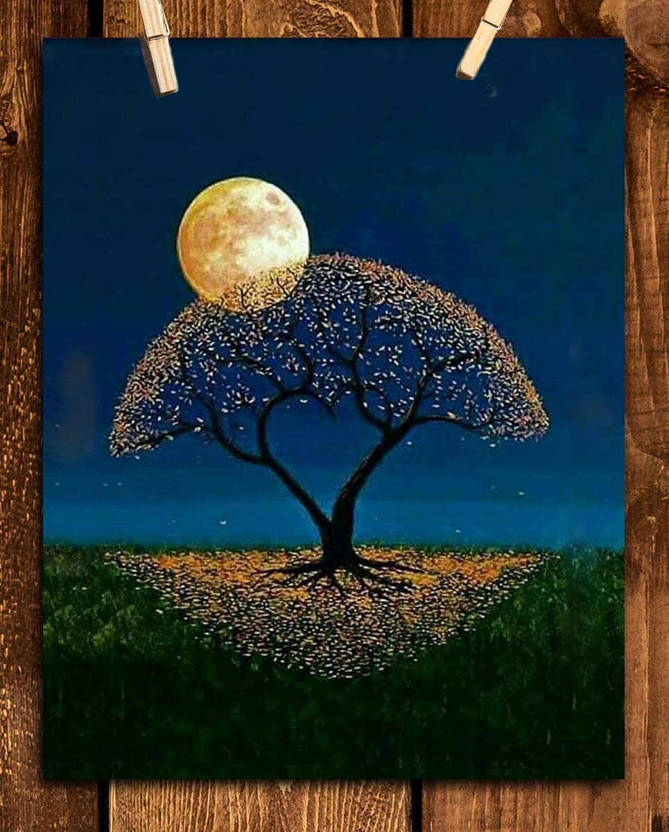 Magical Moon & Electric Tree - 8 x 10 Print Wall Art- Ready to Frame. Home D?cor, Bedroom D?cor & Wall Print. Perfect Nursery Decor, Children's Room and Enchanted Gift for Nature Lovers.