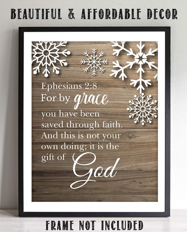 Ephesians 2:8-?For By Grace You Have Been Saved?-Bible Verse Wall Art- 8 x 10"-Modern Typographic Wood Design. Scripture Wall Print-Ready to Frame. Home-Office-Church D?cor. Great Christian Gift!