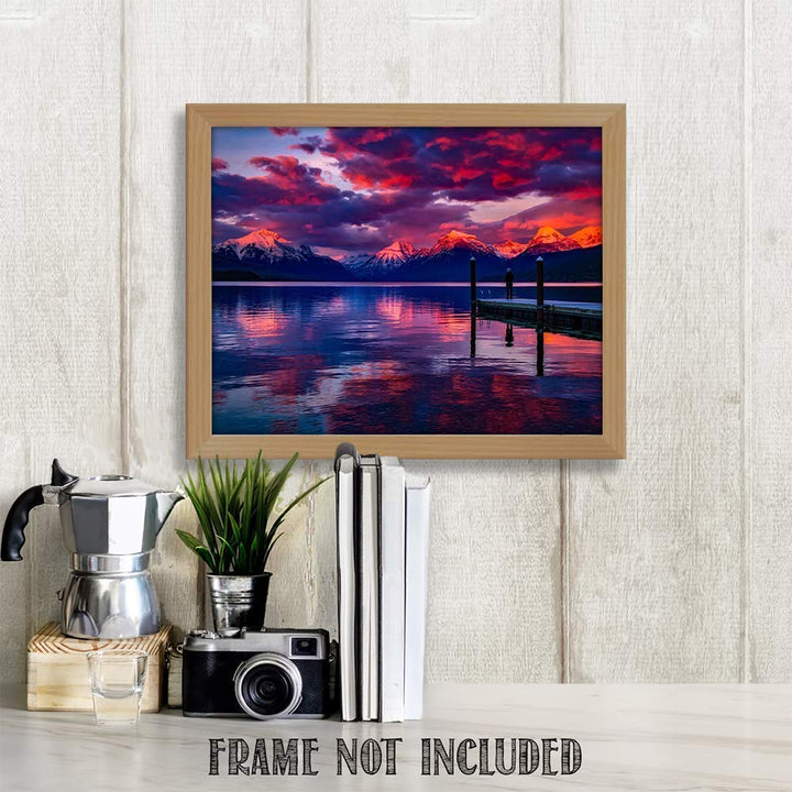 Purple Mountains Majesty- 8 x 10" Print Wall Art- Ready to Frame. Home D?cor, Office D?cor &amp; Wall Print. Beautiful Snow Capped Mountains Reflecting in the Lake at Sunset. Perfect Wall Art for any Room