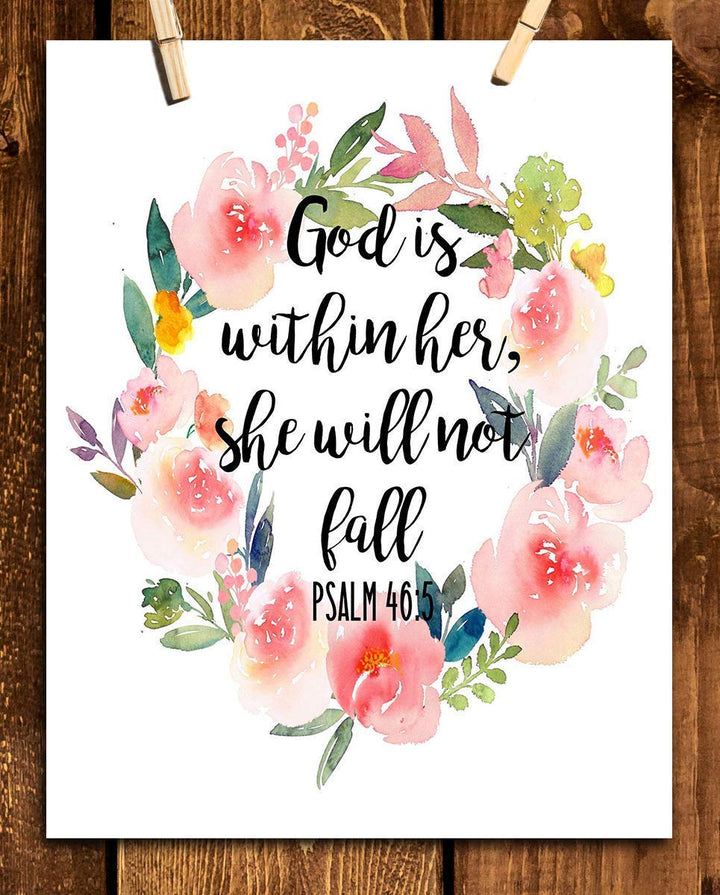 God is Within Her-She Will Not Fall- Psalms 46:5- Bible Verse Wall Art-8x10- Scripture Wall Art- Ready to Frame. Home D?cor, Office D?cor- Christian Wall Art. Inspiring &amp; Encouraging Verse-Mentors