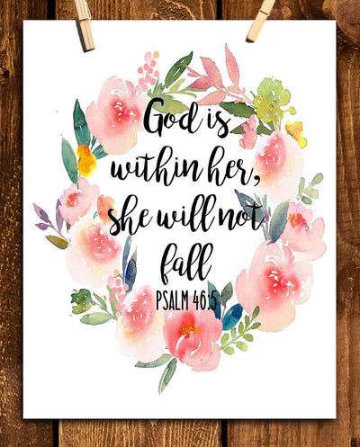 God is Within Her-She Will Not Fall- Psalms 46:5- Bible Verse Wall Art-8x10- Scripture Wall Art- Ready to Frame. Home D?cor, Office D?cor- Christian Wall Art. Inspiring & Encouraging Verse-Mentors