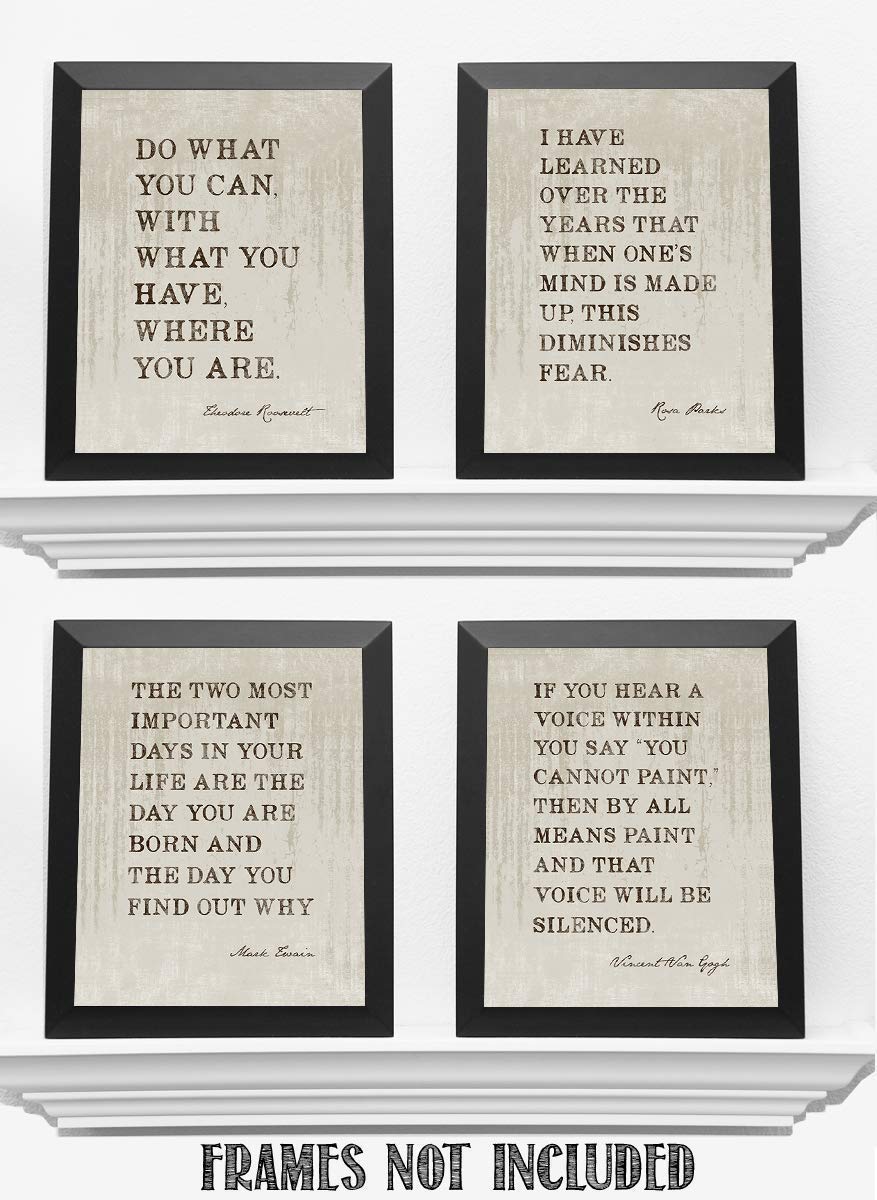 Famous Quotes Wall Art Set-4 (VG) 8 x 10"s Art Wall Prints- Eleanor Roosevelt, Rosa Parks, Mark Twain, Van Gogh-Ready to Frame. Home D?cor, Studio &amp; Office D?cor. Perfect for Motivation &amp; Inspiration.