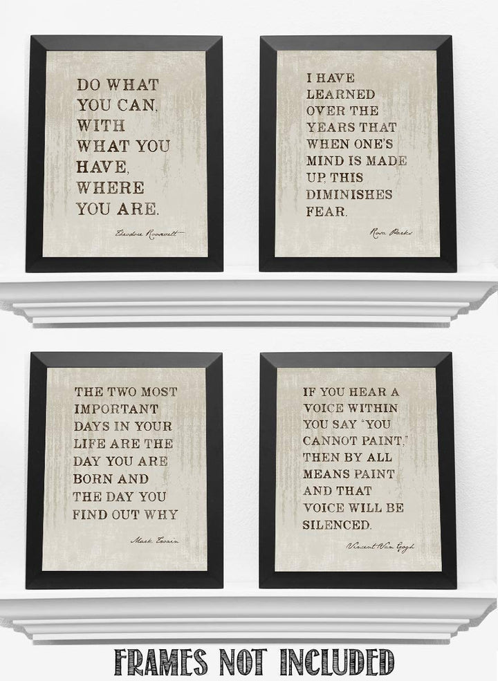 Famous Quotes Wall Art Set-4 (VG) 8 x 10"s Art Wall Prints- Eleanor Roosevelt, Rosa Parks, Mark Twain, Van Gogh-Ready to Frame. Home D?cor, Studio &amp; Office D?cor. Perfect for Motivation &amp; Inspiration.