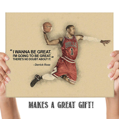 Derrick Rose Quotes-"I Wanna Be Great-No Doubt"- 10 x 8"-Motivational Basketball Poster Print-Ready to Frame. Inspirational Wall Art. Home Decor-Office D?cor. Perfect for Locker Room-Gym-Bedroom.