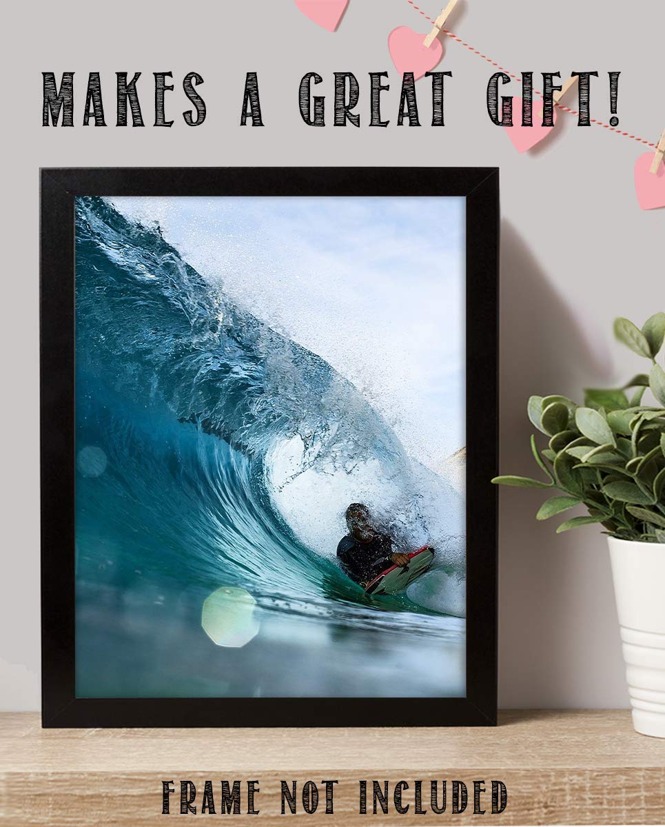 Surfer Shooting the Pipeline - 8 x 10 Wall Art Print Ready to Frame. Modern Home D?cor, Office D?cor &amp; Wall Print for Beach, Ocean and Surfing Themes. Perfect Gift for your Ocean- Surfer Friends!