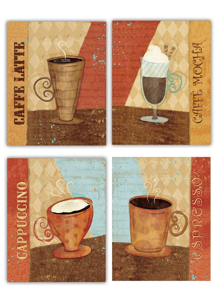 Coffee Fine Art Wall Set of (4)- 8 x 10"s Wall Art Prints- Ready to Frame. Latte, Espresso, Cappuccino &amp; Mocha Home D?cor, Coffee Decor &amp; Kitchen Wall Decor. Perfect For Coffee Lovers &amp; Coffee Bars.