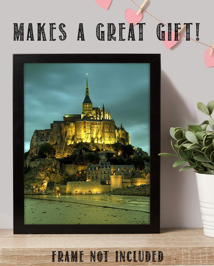 Mont Saint-Michel Island City With Night Lights- 8 x 10 Wall Art Image Ready to Frame! Home D?cor, Office D?cor or Wall Art for Living Room. Beautiful Gift for European Lovers.