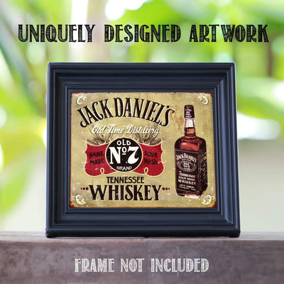 Jack Daniels Old No. 7-Vintage Wall Art- 10x8"-Distressed Sign Replica Print-Ready to Frame. Must Have For Kentucky Bourbon Whiskey Fans. Retro Man Cave-Dorm-Bar-Garage Decor. Printed on Photo Paper.