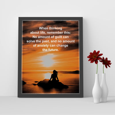 No Amount of Anxiety Can Change the Future Motivational Quotes Wall Art -8 x 10" Ocean Sunset Print-Ready to Frame. Inspirational Decor for Home-Office-School-Dorm-Beach House. Great Life Lesson!