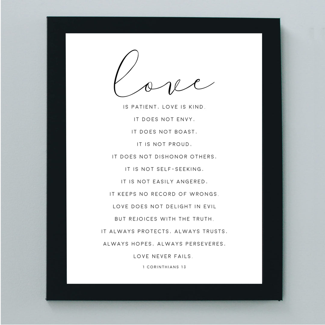 "Love is Patient &amp; Kind"- Christian Bible Verse Wall Art Decor -Scripture Typography Print- Ready to Frame. Home-Office Decor. Perfect Wedding &amp; Anniversary Gift! 1 Corinthians 13:4–8.
