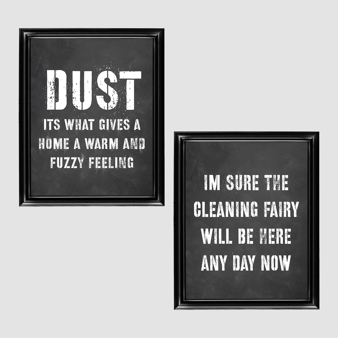 Cleaning Fairy -Set of (2)-8x10" Funny Wall Art Prints-"Dust-Gives Home Warm Fuzzy Feeling" Humorous House Cleaning Prints-Ready to Frame. Home-Office-Guest-Cabin Decor. Fun Housewarming Gift!