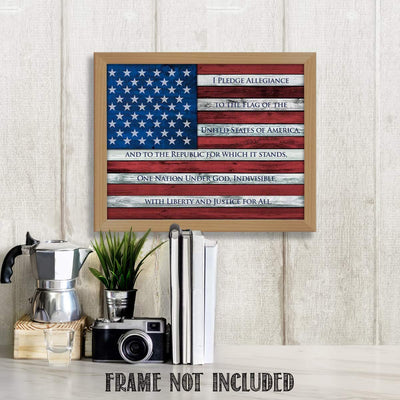 "The Pledge of Allegiance on USA Flag"-10 x 8"