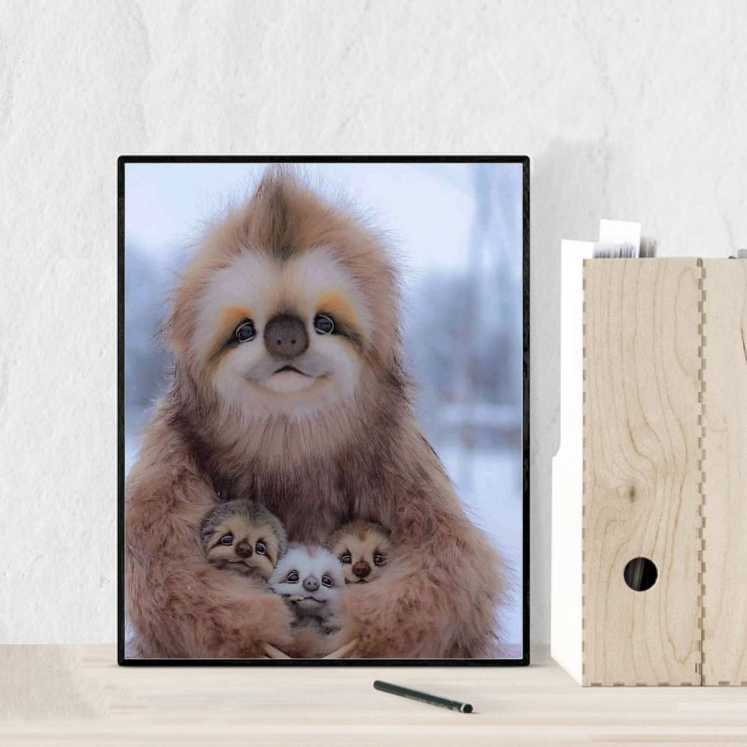 Happy Momma Sloth With Her Babies-8 x 10" Funny Animals Print Wall Art -Ready to Frame. Wild Animals Decor for Home-Office-Science Classroom-Library. Perfect Photo for Zoo, Animal, &amp; Jungle Themes!