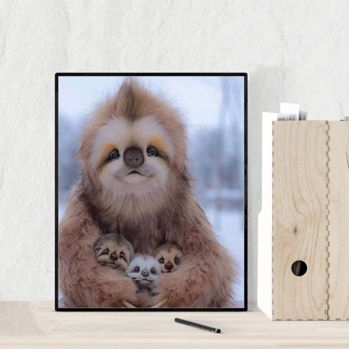 Happy Momma Sloth With Her Babies-8 x 10" Funny Animals Print Wall Art -Ready to Frame. Wild Animals Decor for Home-Office-Science Classroom-Library. Perfect Photo for Zoo, Animal, &amp; Jungle Themes!