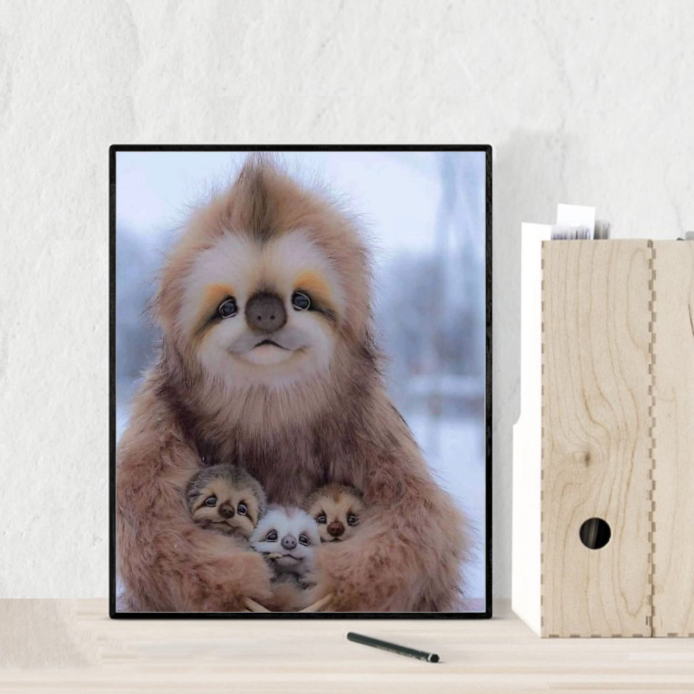 Happy Momma Sloth With Her Babies-8 x 10" Funny Animals Print Wall Art -Ready to Frame. Wild Animals Decor for Home-Office-Science Classroom-Library. Perfect Photo for Zoo, Animal, & Jungle Themes!