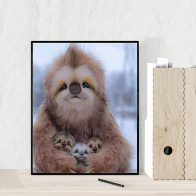 Happy Momma Sloth With Her Babies-8 x 10" Funny Animals Print Wall Art -Ready to Frame. Wild Animals Decor for Home-Office-Science Classroom-Library. Perfect Photo for Zoo, Animal, & Jungle Themes!