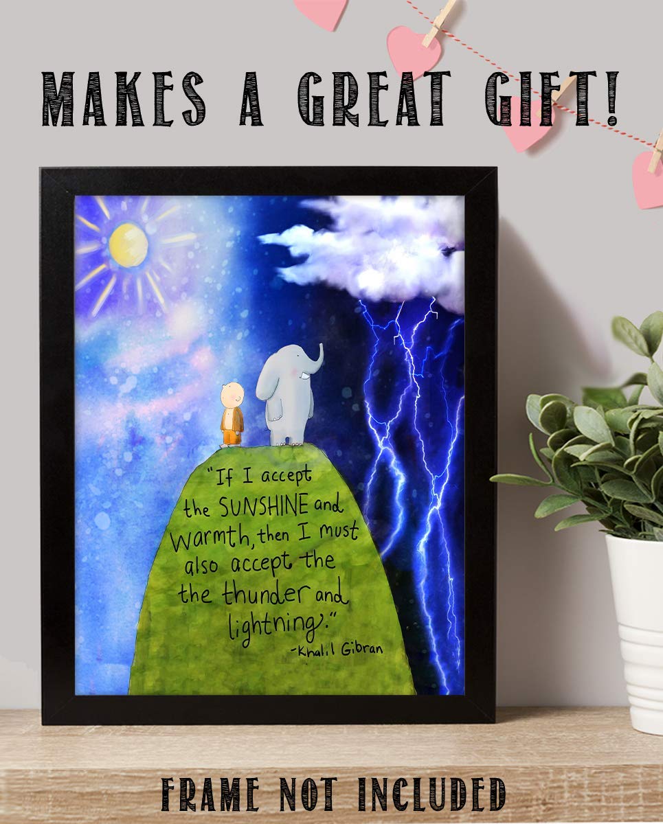 Khalil Gibran Quotes-Wall Art Decor-"Accept Sunshine &amp; Warmth". 8 x 10" Animated Typographic Print-Ready To Frame. Perfect Home-Office-School-Play Room. Fun Art Gift To Teach Gratitude With Kids.