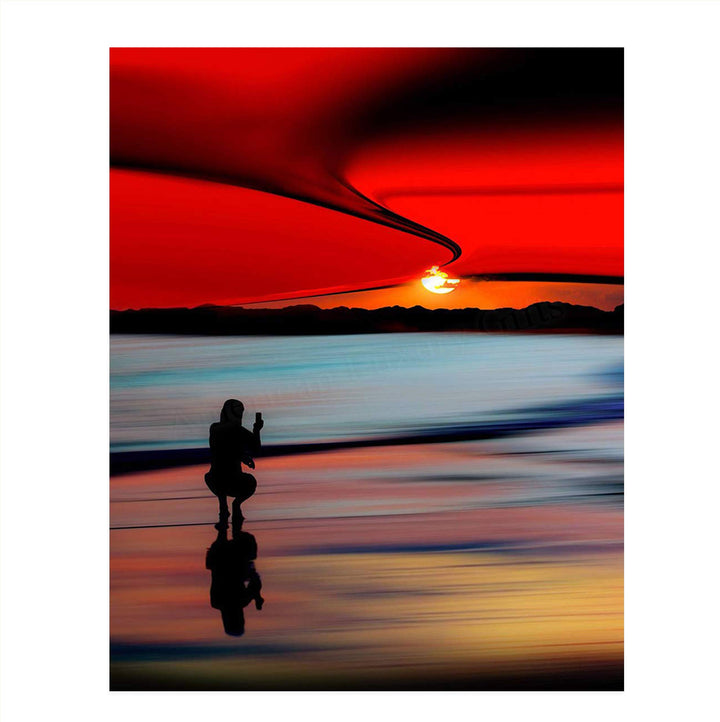 Perfect Pastels Beach Sunset-8 x 10" Print Wall Decor Art-Ready to Frame. Home-Office-Study D?cor. Girl Capturing Beautiful Neon Sunset-Cloud Swirls. Beautiful Gift for Nature-Beach-Photography Lovers