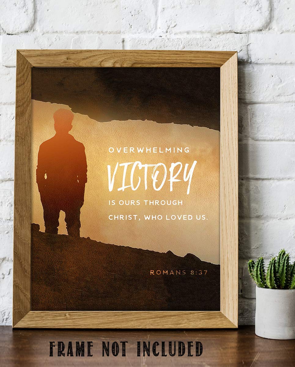 Victory In Christ-Romans 8:37 Bible Verse Wall Art- 8x10- Modern Sign Typography Image Ready To Frame- Scripture Wall Art-Home D?cor, Office D?cor-Christian Gifts. Inspiring &amp; Encouraging Verse.