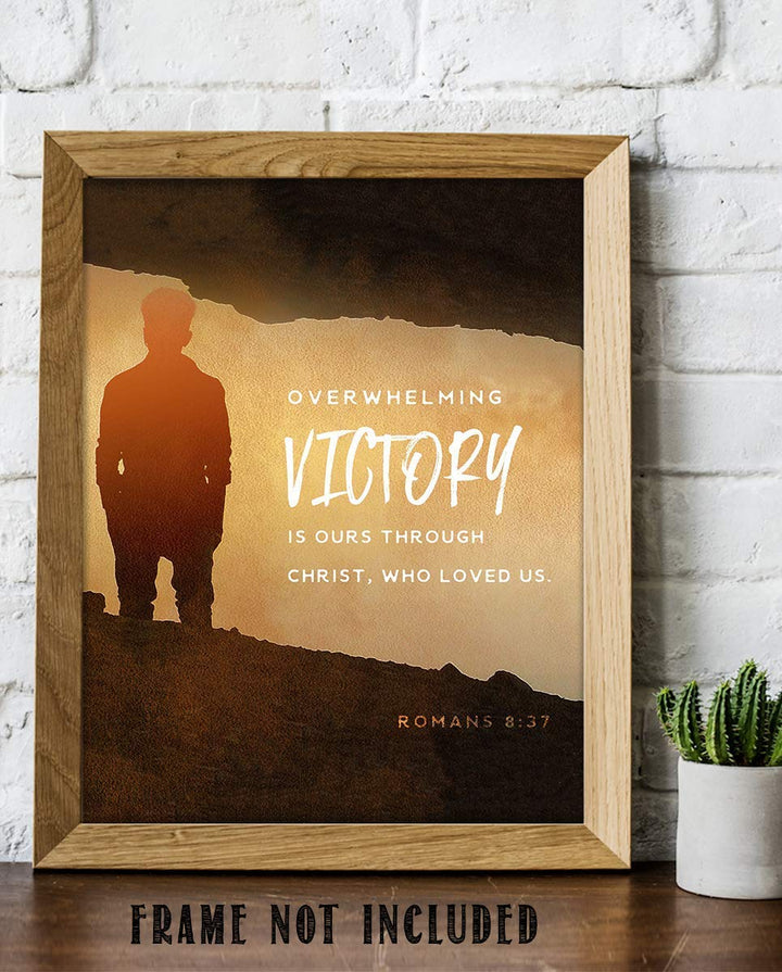 Victory In Christ-Romans 8:37 Bible Verse Wall Art- 8x10- Modern Sign Typography Image Ready To Frame- Scripture Wall Art-Home D?cor, Office D?cor-Christian Gifts. Inspiring &amp; Encouraging Verse.