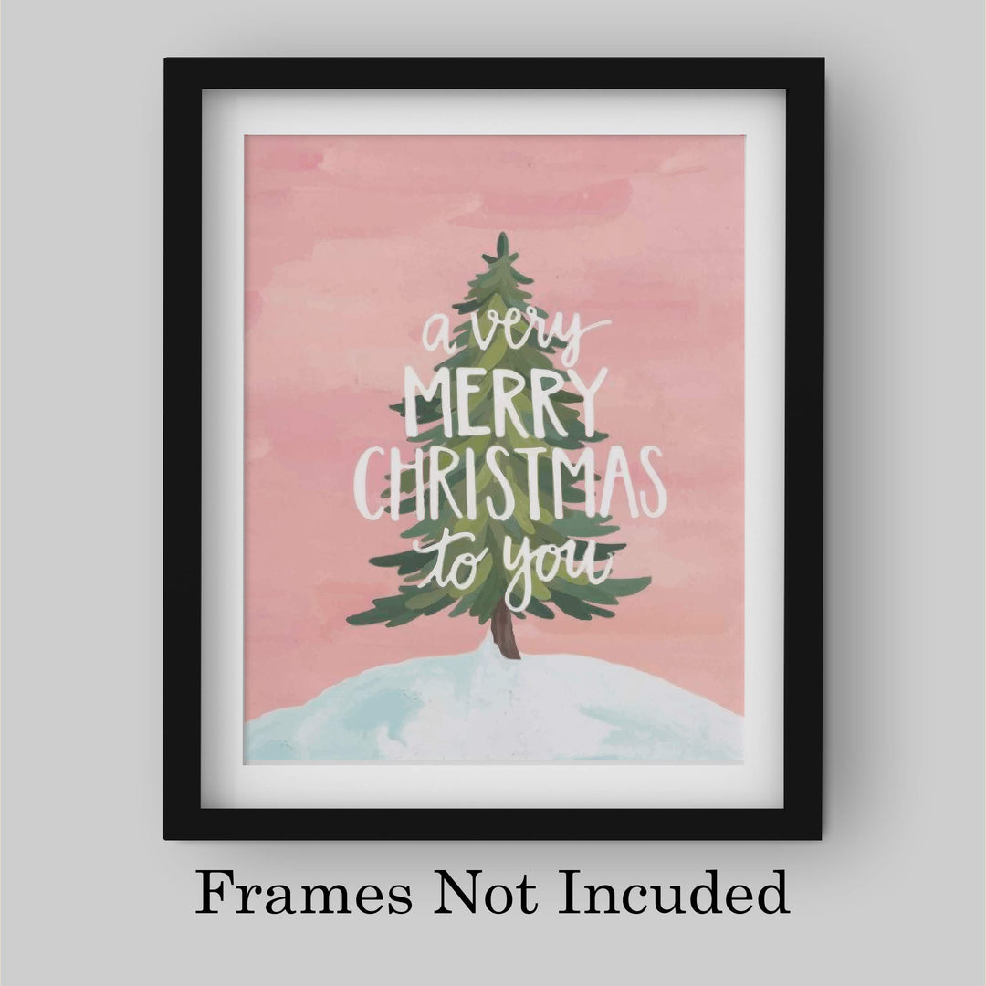 A Very Merry Christmas to You Christmas Tree Decor Wall Art-8 x 10" Modern Holiday Art Print-Ready to Frame. Festive Home-Kitchen-Farmhouse-Christian Decor. Perfect Winter Welcome Sign! Great Gift!