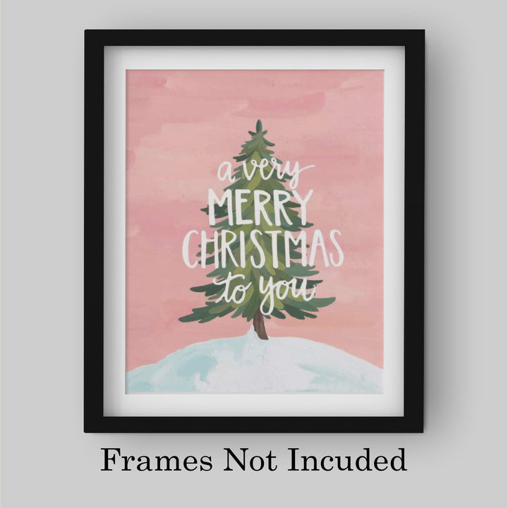 A Very Merry Christmas to You Christmas Tree Decor Wall Art-8 x 10" Modern Holiday Art Print-Ready to Frame. Festive Home-Kitchen-Farmhouse-Christian Decor. Perfect Winter Welcome Sign! Great Gift!