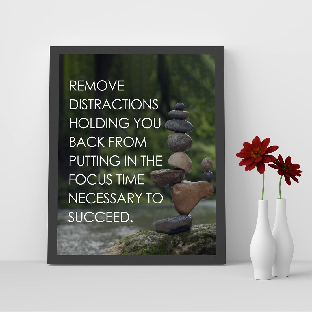 Remove Distractions From Holding You Back Spiritual Quotes Wall Art-8 x 10" River Stones Photo Print-Ready to Frame. Inspirational Home-Office-Yoga Studio-Dorm Decor. Great Zen Gift for Motivation!