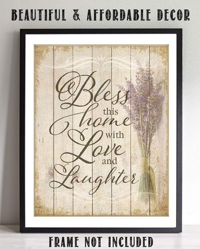 Bless This Home With Love and Laughter- Wood Sign Replica Print- 8 x 10"- Ready to Frame. Rustic, Distressed Home D?cor-Kitchen Decor-Dining D?cor- Great Heartfelt Message-Perfect Housewarming Gift.