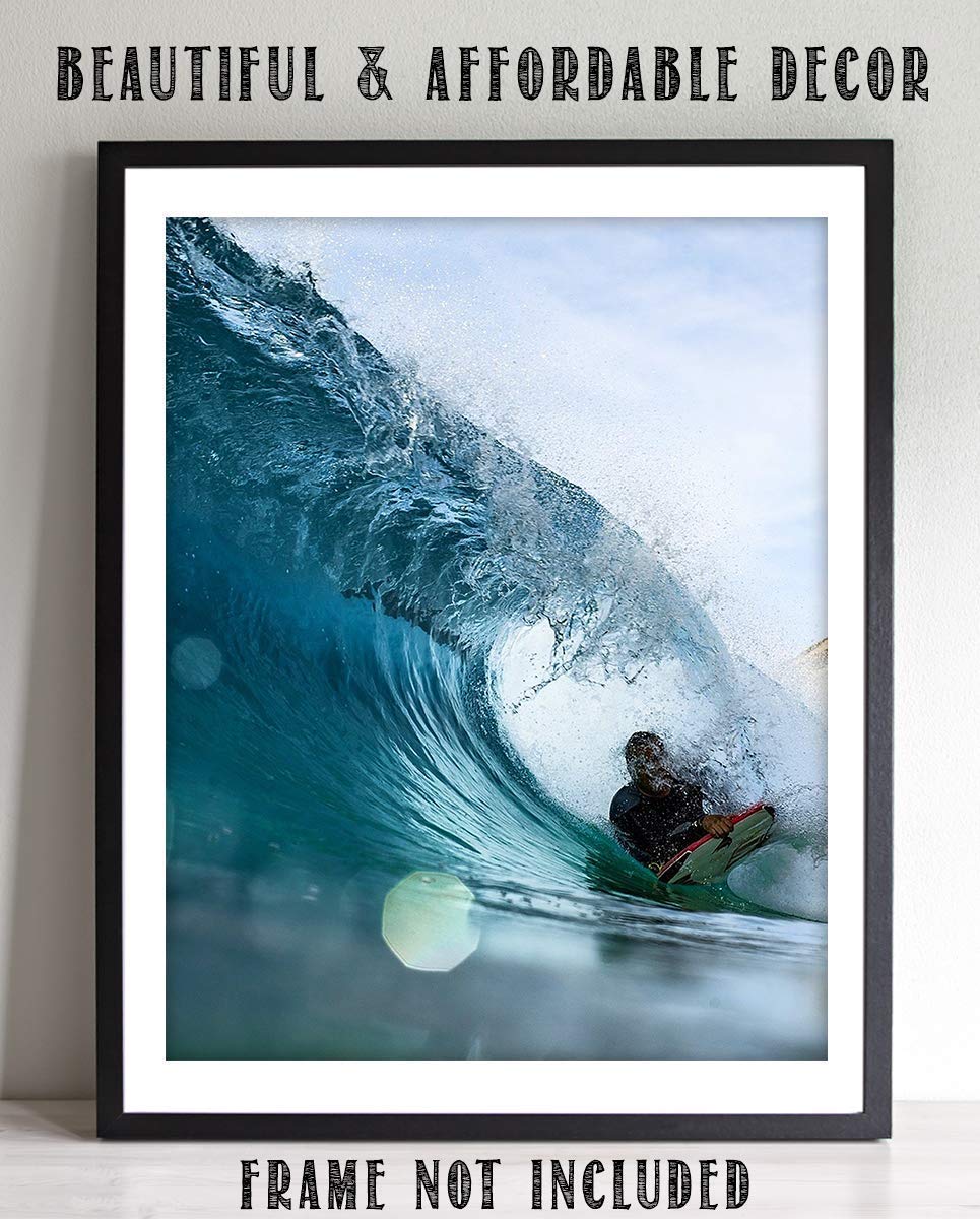 Surfer Shooting the Pipeline - 8 x 10 Wall Art Print Ready to Frame. Modern Home D?cor, Office D?cor &amp; Wall Print for Beach, Ocean and Surfing Themes. Perfect Gift for your Ocean- Surfer Friends!