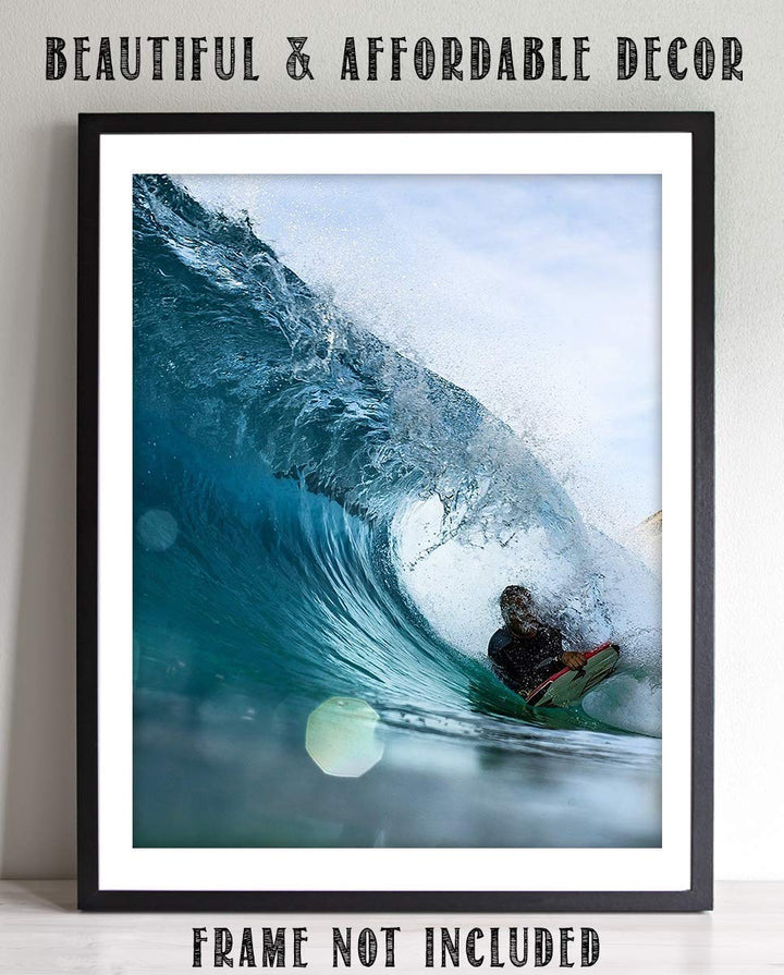 Surfer Shooting the Pipeline - 8 x 10 Wall Art Print Ready to Frame. Modern Home D?cor, Office D?cor &amp; Wall Print for Beach, Ocean and Surfing Themes. Perfect Gift for your Ocean- Surfer Friends!